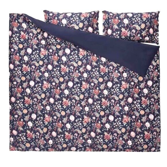 Ikea NASSELKLOCKA Full Queen Duvet Cover Pillow Shams Blue Floral Reversible - Picture 1 of 9